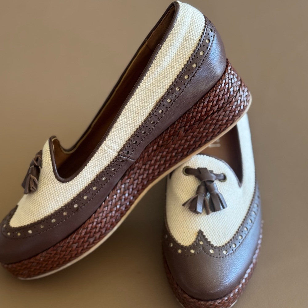 Brown and Cream Women's Loafers